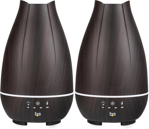 HealthSmart Essential Oil Diffuser, Cool Mist Humidifier and Aromatherapy Diffuser with 500ML Tank Ideal for Large Rooms, Adjustable Timer, Mist Mode and 7 LED Light Colors, Brown (Pack of 2) by HealthSmart