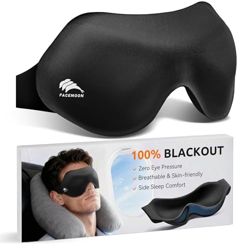 Eye Masks for Sleep Light Blocking: Lightweight 3D Contoured Sleep Mask for Men - Zero Pressure Blindfold Airplane Travel Essentials - Perfect for Night Shift Meditation College Dorm (Black) by FACEMOON