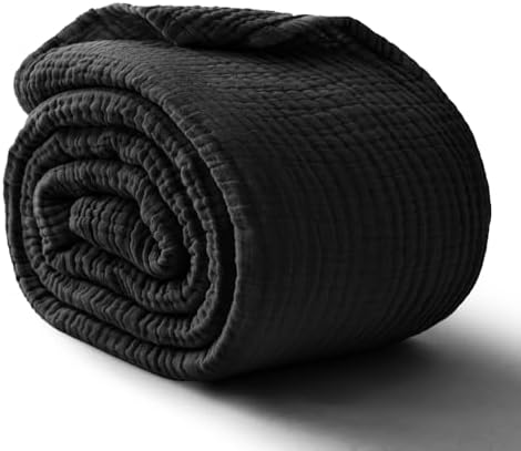 100% Cotton Muslin Blanket California King 120" x 90", 6 Layers Breathable and Lightweight Oversized Blankets for Bed, Soft Cooling Gauze Blanket for Adults All Season, Black by Kozyhvn