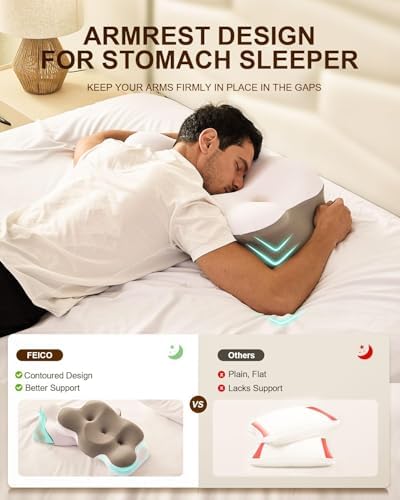 Cervical Neck Pillow, Memory Foam Pillow for Neck Pain Relief, Ergonomic Contour Cooling Pillow for Side Sleeper Pillow Adults & Stomach Sleepers Neck Shoulder Pillow (Gray, 24" L x 14" W) - Image 5