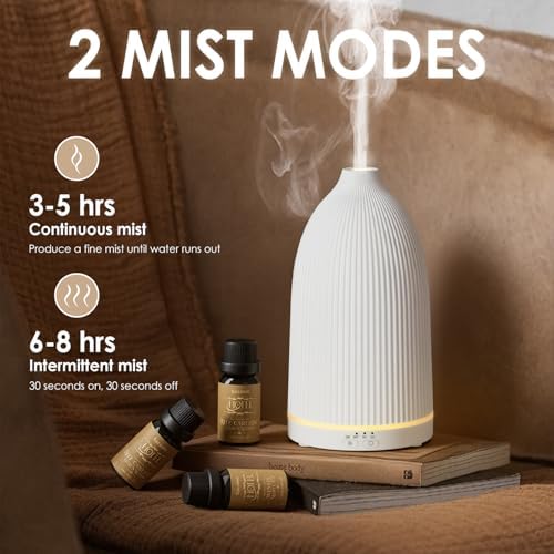 SALKING Essential Oil Diffuser, 100ml Aromatherapy Diffusers with Adjustable Mist Mode Timer Setting, Ultrasonic Diffusers for Essential Oils, 8 LED Colors, for Office Home (White) - Image 2