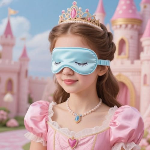 Mulberry Natural Silk Sleep Mask for Kids with Adjustable Elastic Strap, Super Cute Sleeping Eye Mask for Children, Size S, (Blue with Eyelashes) - Image 2