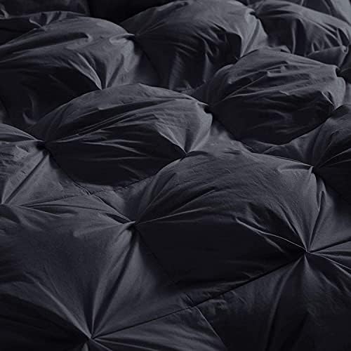 Luxurious All-Season Goose Down Feather Fiber Comforter Super King Size Duvet Insert (120x120), Exquisite Pinch Pleat Design- Black, Premium Baffle Box, 100% Egyptian Cotton Cover, 85 oz. Fill Weight - Image 3
