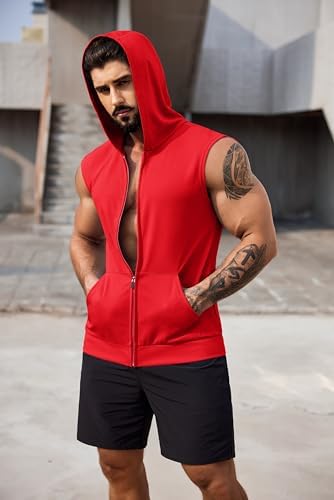 COOFANDY Men's Workout Hooded Tank Tops 2 Pack Zip Up Sleeveless Gym Shirts Muscle Cut Off T Shirt Bodybuilding Hoodies - Image 4