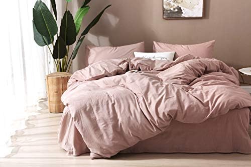 F.Y.Dreams 100% Washed Cotton Duvet Cover for Weighted Blanket 80x87 inches with 16 Ties, Zipper on Long Side/Dust Pink/Just Duvet Cover - Image 3