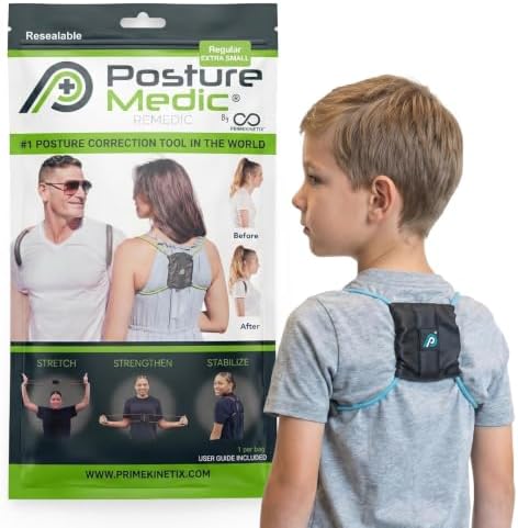 PostureMedic Original Strength Dynamic Posture Corrector for Men & Women – Active Resistance Training System for Back, Neck & Shoulder Pain Relief – Strengthen Muscles & Improve Alignment - Size XS (Light Blue) by PrimeKinetix