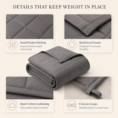 Smart Queen Cooling Weighted Blanket for Adults 15 lbs, 48"x72" Twin Size Heavy Blanket for Sleeping, Soft Breathable Cotton with Glass Beads, Machine Washable, Grey (Fits 120-160 lbs) - Image 4