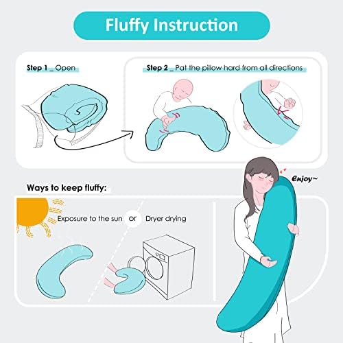 BYRIVER Firm C Shaped Body Pillow for Side Sleeping Women Men, Cooling Pregnancy Pillows for Sleeping, Washable Jersey Cotton Cover, Gifts for New Mom Women (Little Shark) - Image 6