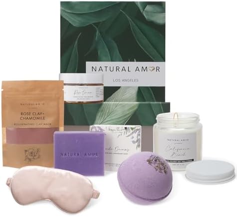 Natural Amor Spa Gift Set for Women – 6-Piece Self Care Gift Box with Handmade Soap, Bath Bomb, Candle & Skincare, Ready-to-Gift Relaxation Set by NATURALAMORLOSANGELES