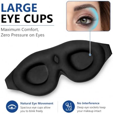ALASKA BEAR Sleep Mask Memory Foam Contoured Eye Cups for Women and Men, Soft 3D Blackout Eye Mask for Sleeping No Pressure on Eyelids and Eyelashes Protection, Earplugs Set, Black - Image 3