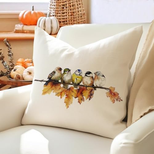 RABUSOFA Fall Pillow Covers 20x20 Inch Watercolor Bird Autumn Decorations for Home Outdoor Thanksgiving Decor Maple Leaf Decorative Throw Pillow Cases Farmhouse for Couch Sofa - Image 2