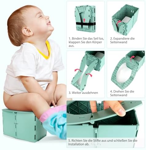Travel Potty for Kids, Reusable Portable Folding Potty for Toddler, Foldable Toilet for Outdoor Camping, Toddler Potty Seat (Green) - Image 4