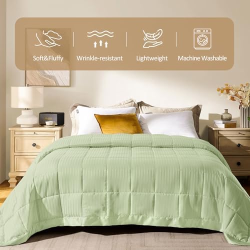 downluxe Queen Size Blanket with Satin Trim, Lightweight Down Alternative Blankets Queen Size for All Season, Machine Washable (Sage Green, 90x90 Inch) - Image 2