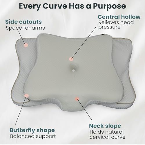 Ergonomic Cervical Neck Pillow for Sleeping – Cooling Memory Foam Cervical Pillow for Side Sleepers and Back Sleepers – Contour Neck Support (White/Gold, Cooling) - Image 4