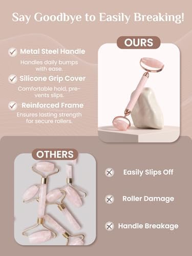 Rena Chris Gua Sha and Face Roller Set: Anti-Breakage Jade Roller for Long-Lasting Use, Jawline Sculpting and Puffiness Reducing, Gua Sha Facial Tools for Self Care Gift (Rose) - Image 5