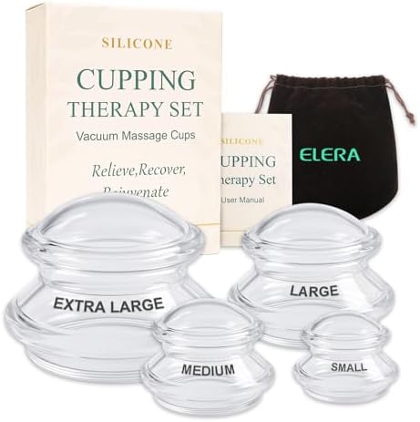 ELERA Silicone Cupping Therapy Set – Transparent Massage Cups in 4 Sizes (XL, L, M, S) for Body Relaxation, Cellulite & Home Wellness (Gourd Shape 4-Pack) by ELERA