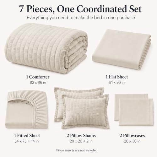 CozyLux Full Size Comforter Sets, 7 Pieces Beige Seersucker Bed in a Bag - Image 2