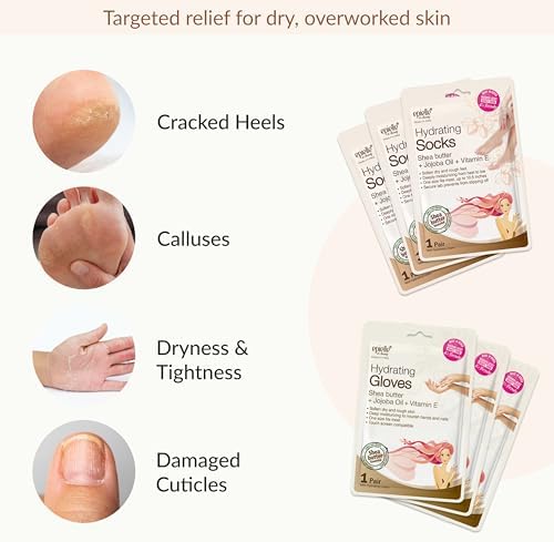 Epielle Hydrating Hand & Foot Masks, Relieve and Soften Dry, Overworked Skin, Self Care Gifts for Women, Spa Kit, 6 Moisturizing Gloves & 6 Moisturizing Socks - Image 4
