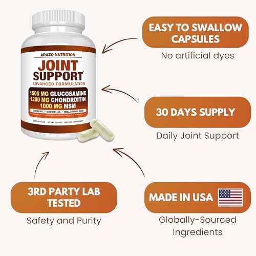 Arazo Nutrition Glucosamine Chondroitin Turmeric Msm Boswellia - Joint Support Supplement for Relief for Bones, Back, Knees, Hands (120 Capsules) - Image 6