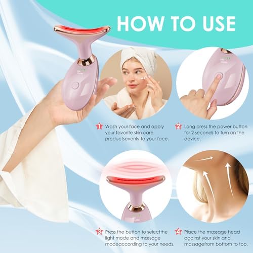 Facial Massager Red-Light-Therapy-for-Face and Neck, Face  culpting Wand with 7 Color - Birthday, Christmas, Mothers Day, Valentines Day Gifts for Her Women Mom Best Friend Wife Teacher (Rose Gold) - Image 4