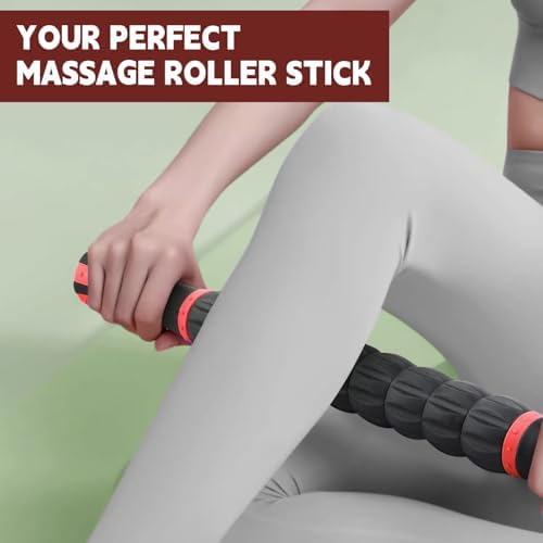 Massage Roller Stick,Muscle Roller Stick for Athletes, Liposuction Massage Roller for Lymphatic Drainage, for Relief Muscle Soreness, Trigger Points, Help Runner Legs, Back Recovery (Red & Black) - Image 7