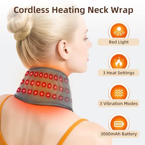 Electric Neck Heating Pad Cordless with Massage, Heated Neck Wrap with 660nm 850nm Red Light, 3 Heat Levels 3 Vibration Modes, Portable Neck Massager for Pain Relief, 3000mAh Rechargeable - Image 2