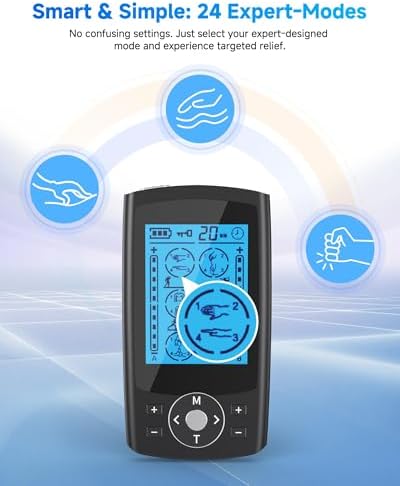 TENS Unit Muscle Stimulator, 24 Modes Dual Channel TENS EMS Machine for Muscle Tension and Back Relief, Rechargeable Pulse Massager with Timer, 6 Upgraded Pads for Neck Shoulder Leg and Knee - Image 3