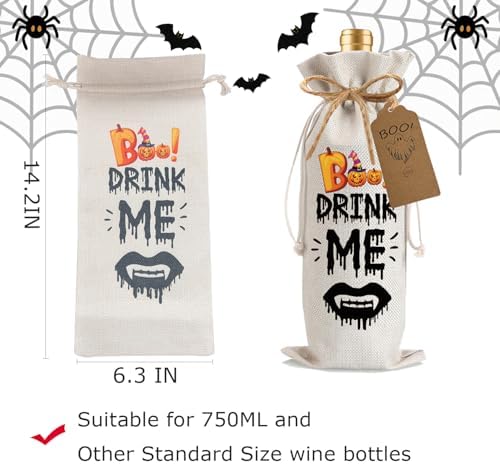 1Pcs Drink Me Gifts Wine Bag, Happy Halloween Wine Bag Halloween Party Decorations with 1Pcs Kraft Blessing Cards and natural jute rope - Image 2