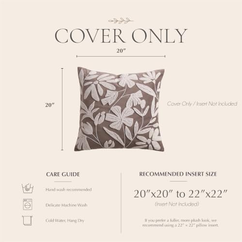 BlissBlush Decorative Throw Pillow Cover 20x20 Inch, Taupe Brown Floral Tufted Velvet Accent Pillow Case for Sofa Bed Living Room, Cover Only - Image 6