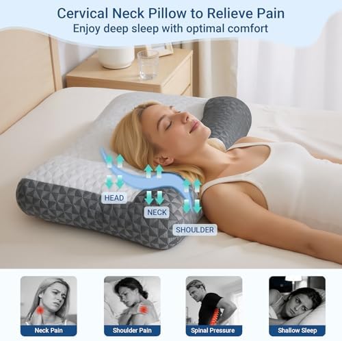 Favocama Cervical Pillow for Neck Pain Relief 26"x15", Grey - Image 2