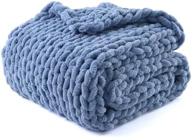YnM Chunky Throw Blanket, Medium-Weight, Hand Knitted with Chenille Yarn, Skin Friendly, Ventilated and Breathable, Machine Washable, Home Décor Piece for Couch, Sofa and Bed (Lava Grey, 80x87 Inch) by YNM