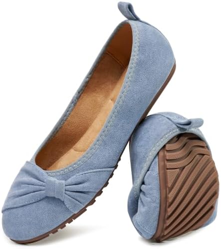 Ecetana Comfortable Ballet Flats for Women: Lightweight Cushioned Foldable Slip-On Work Shoes with Memory Foam - All Day Walking Comfort - Dressy Flats for Office Business by Ecetana