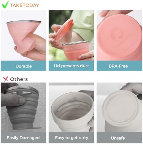 TakeToday Collapsible Cup 8 oz, Foldable with Lid for Travel, Peach - Image 2