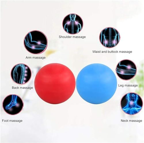 WOVTE Massage Lacrosse Ball for Sore Muscles, Shoulders, Neck, Back, Foot, Body, Deep Tissue, Trigger Point, Muscle Knots, Yoga and Myofascial Release (Blue) (Blue Red) - Image 5