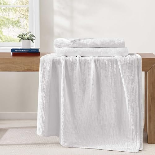 Tommy Hilfiger - Queen Cotton Blanket, Woven Running Stitched Bedding, Medium Weight Soft Blanket, Anti-Pilling & Fade Resistant, Ideal for Layering, Oeko-TEX Certified (White) - Image 3