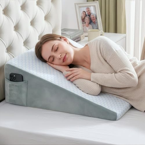 puredown® 8" Bed Wedge Pillow, Cooling Wedge Pillows for Headboard, Pillow Wedge for After Surgery, Nighttime Acid Reflux, Lumbar & Back Support, Leg Elevation Therapy, Snore Reduction Aid,Blue by Puredown