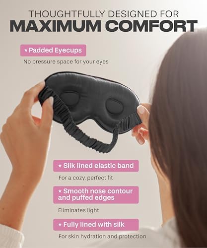 SUNDAYSILKS™ 3D Contoured Silk Sleep Mask | Padded Silk Eye Mask with Eye Cups for Lash Extensions | Blackout, Organic for Women & Men, Perfect for Travel, Slip-Free Deep Sleeping, Antifaz para Dormir - Image 2