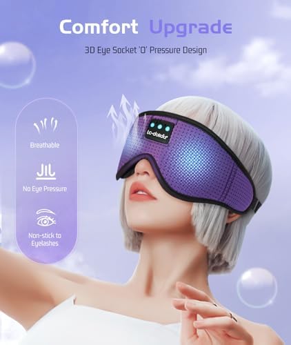 LC-dolida Sleep Headphones, Sleep Mask Bluetooth Wireless Music Eye Mask, Sleeping Headphones for Side Sleepers Sleep Mask with Bluetooth Headphones Ultra-Thin Stereo Speakers Perfect for Sleeping - Image 3