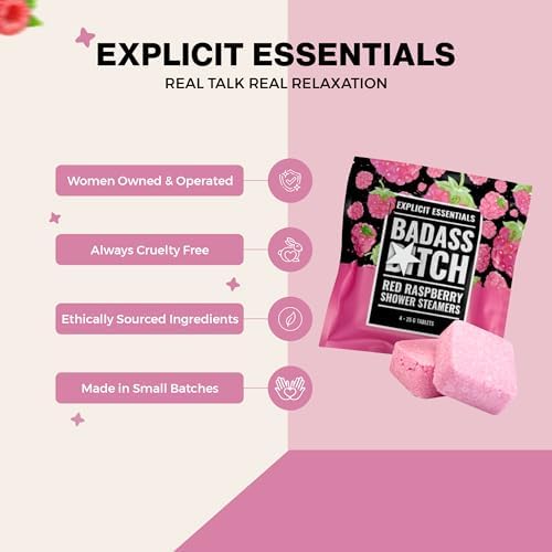 Explicit Essentials Bad Ass B Shower Steamers | Sweet Red Raspberry Aromatherapy Shower Steamers | Bold Self-Care Gift for Women | Relaxing & Uplifting Spa Shower Experience - Image 4