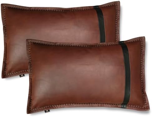 LL LEATHER LOVERS Genuine Lambskin Leather Pillow Cover, 18x26 Inch Case for Lumbar Throw Couch Pillows, Thick & Soft Cushion Covers for Sofa Bed Home Decor (Dark Brown & Black Box Pack of 2) by LLLEATHERLOVERS