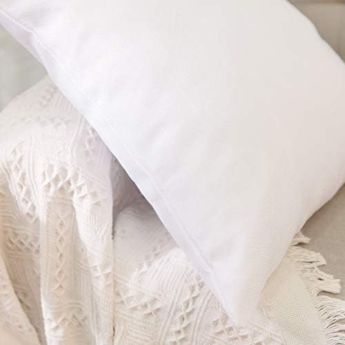 White Pillow Case Faux Linen Square Lumbar Decorative Throw Cushion Cover Pillowcase with Smooth Hidden Zipper for Sofa 12"x 18" only Pillow Cover - Image 3