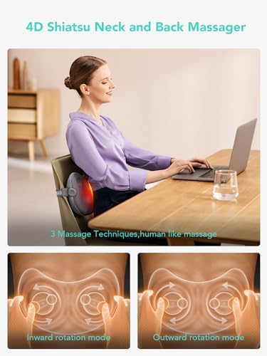 SKG Shiatsu Back Massager for Pain Relief Deep Tissue with Heat 4D Kneading Cordless Electric Massage Pillow Valentine Gifts for Men Women Dad Mom Grandpa - Image 4