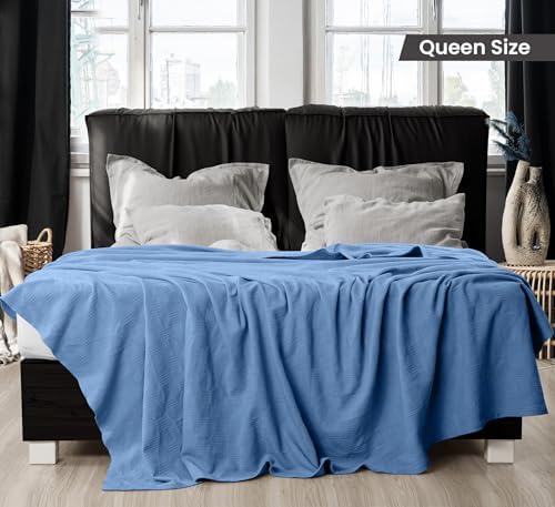 Utopia Bedding 100% Cotton Thermal Blanket Wedgewood Queen, 90x90 Inches - Image 2