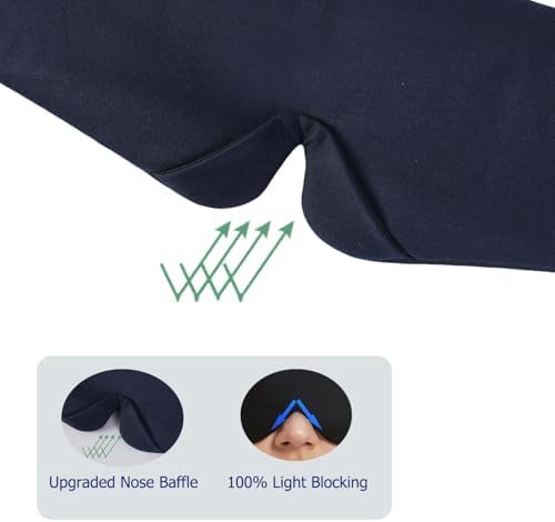 ALASKA BEAR Wraparound Style Organic Cotton Eye Mask with Padded Nose, Big Wide Headband and Large Coverage Ear Muff Sleeping Mask with Bottom Flap for Full Blackout, Dark Blue - Image 2
