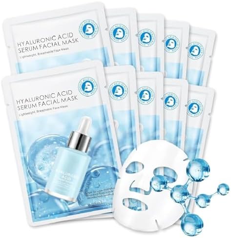 IREV Hyaluronic Acid Face Masks Skincare, Hydrating Facial Masks, Deep Moisturizing Face Mask for All Skin Types, Facial Sheet Mask for Women Skin Care, Smoothing Rejuvenating 10 Pack by IREV