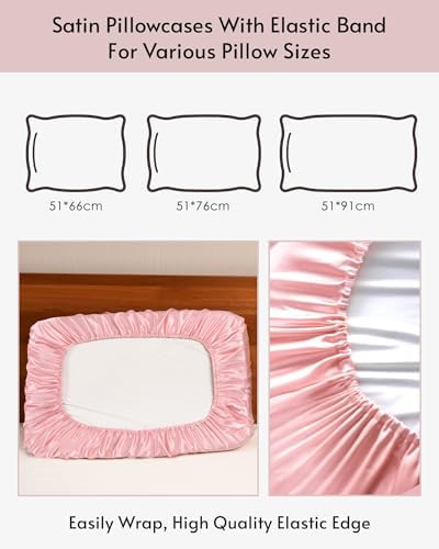 Yanideer Travel Elastic Band Satin Pillowcase for Hair & Skin, Cooling Satin Pillow Cover for Hotel - Image 4