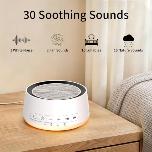 Sound Machine Night Light White Noise Machine with 30 Soothing Sounds 12 Colors Night Light Sleep Machine for Baby Kids Adults Brown Pink Nosie Machine with 32 Volume Levels for Office Home Travel - Image 2