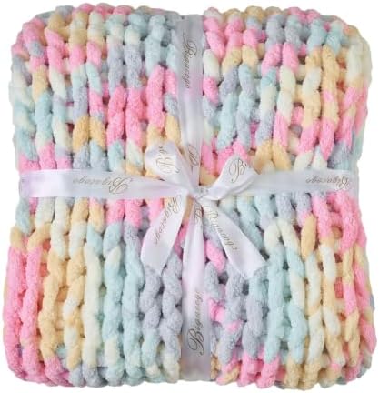 Bigacogo Chunky Knit Throw Blanket for Couch, 40x40 inches, Pink Blue Mix - Image 7