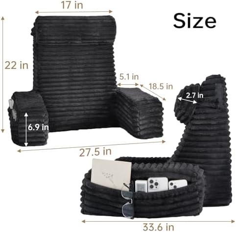 ENITYA 22" XL Back Pillow for Bed Sitting Up with Armrests & Big Pockets - Image 2