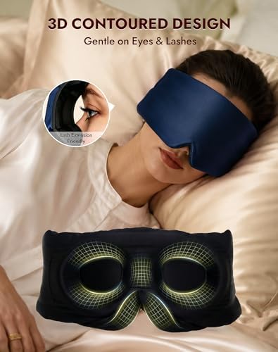SilkSilky 22 Momme Mulberry Silk Sleep Mask for Side Sleepers, Dark Blue - Image 3